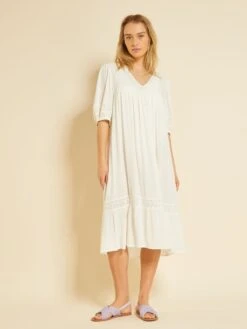 Vestido Largo De Playa De Punto De Crepé Y Bordado - Blanco -Zalaris Tienda vestido largo de playa de punto de crepe y bordado blanco zs030 1 frb5