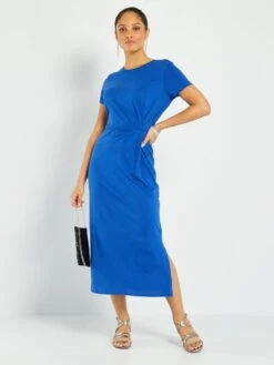 Vestido Largo De Punto - Azul