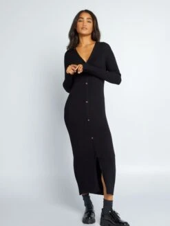 Vestido Largo De Punto De Canalé - Negro -Zalaris Tienda vestido largo de punto de canale negro aji86 1 frb3