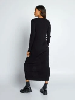 Vestido Largo De Punto De Canalé - Negro -Zalaris Tienda vestido largo de punto de canale negro aji86 1 frb4