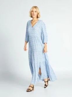 Vestido Largo De Punto De Crepé - AZUL -Zalaris Tienda vestido largo de punto de crepe azul adz73 2 frb3