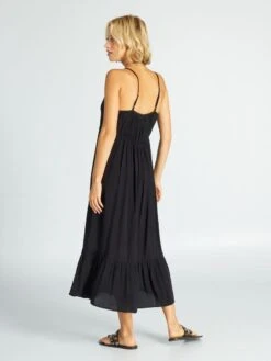 Vestido Largo De Tirantes De Croché Y Crespón - Negro -Zalaris Tienda vestido largo de tirantes de croche y crespon negro adz76 1 frb4