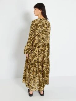 Vestido Largo Estampado - BEIGE -Zalaris Tienda vestido largo estampado beige ame02 5 frb4