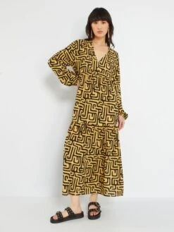 Vestido Largo Estampado - BEIGE -Zalaris Tienda vestido largo estampado beige ame02 5 frb5