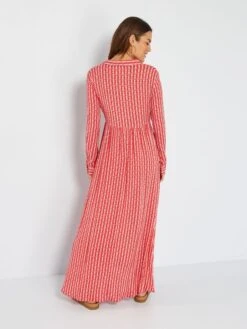 Vestido Largo Estampado De Manga Larga - ROJO -Zalaris Tienda vestido largo estampado de manga larga rojo ajo63 2 frb2