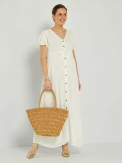 Vestido Largo Premamá - Blanco -Zalaris Tienda vestido largo premama blanco aal08 1 frb2