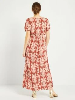 Vestido Largo Premamá Con Cuello De Pico - MARRON -Zalaris Tienda vestido largo premama con cuello de pico marron amy69 1 frb3