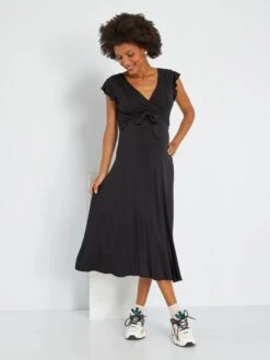 Vestido Largo Premamá Cuello Cruzado - Negro