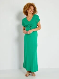 Vestido Largo Premamá Cuello De Pico - Verde -Zalaris Tienda vestido largo premama cuello de pico verde zn948 2 frb3