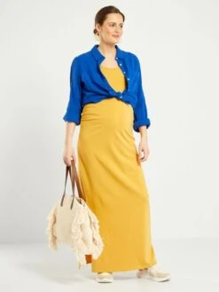 Vestido Largo Premamá De Punto - AMARILLO