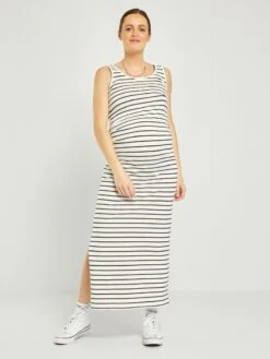 Vestido Largo Premamá 'rayas' - BLANCO