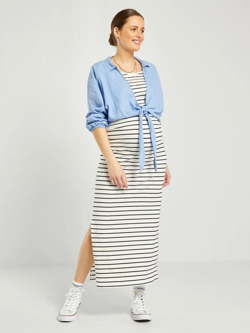 Vestido Largo Premamá 'rayas' - BLANCO 4 Vestido Largo Premamá 'rayas' - BLANCO - Imagen 2