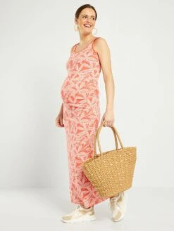 Vestido Largo Premamá 'rayas' - NARANJA