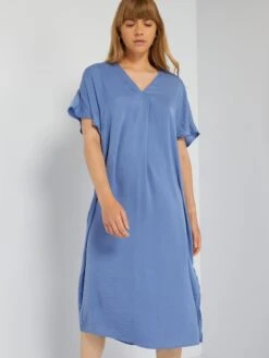 Vestido Largo Satinado - Azul Gris