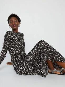 Vestido Largo Vaporoso Con Motivo - NEGRO -Zalaris Tienda vestido largo vaporoso con motivo negro yv597 3 frb2