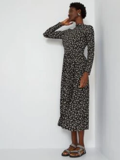 Vestido Largo Vaporoso Con Motivo - NEGRO -Zalaris Tienda vestido largo vaporoso con motivo negro yv597 3 frb3