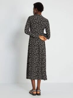 Vestido Largo Vaporoso Con Motivo - NEGRO -Zalaris Tienda vestido largo vaporoso con motivo negro yv597 3 frb5