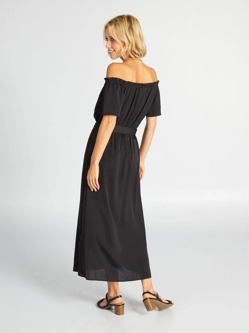 Vestido Midi Con Cuello Bardot - Negro 5 Vestido Midi Con Cuello Bardot - Negro - Imagen 3