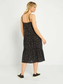 Vestido Midi De Gasa De Algodón 'JDY' - Negro Estampado -Zalaris Tienda vestido midi de gasa de algodon jdy negro estampado ail65 4 frb3