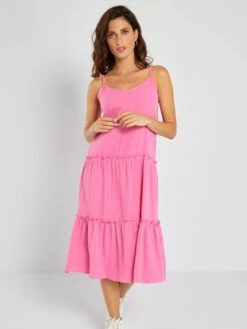 Vestido Midi De Gasa De Algodón 'JDY' - ROSA -Zalaris Tienda vestido midi de gasa de algodon jdy rosa ail65 5 frb4