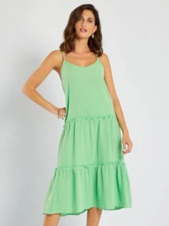 Vestido Midi De Gasa De Algodón 'JDY' - VERDE -Zalaris Tienda vestido midi de gasa de algodon jdy verde ail65 2 frb3