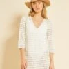 Vestido Midi De Playa De Ganchillo - Blanco -Zalaris Tienda vestido midi de playa de ganchillo blanco zs107 1 frb1