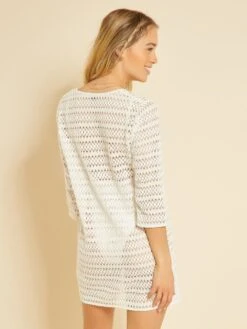 Vestido Midi De Playa De Ganchillo - Blanco -Zalaris Tienda vestido midi de playa de ganchillo blanco zs107 1 frb4