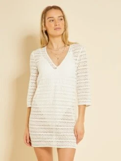 Vestido Midi De Playa De Ganchillo - Blanco -Zalaris Tienda vestido midi de playa de ganchillo blanco zs107 1 frb5