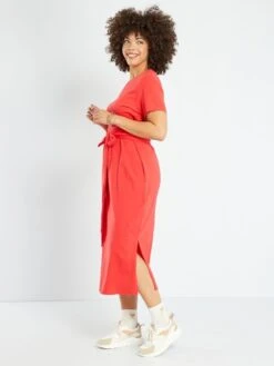 Vestido Midi De Punto Entallado - Rojo -Zalaris Tienda vestido midi de punto entallado rojo zq762 1 frb2