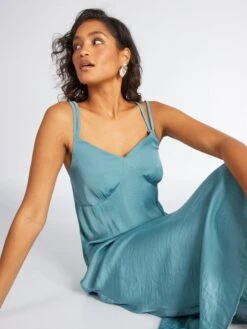 Vestido Midi De Tirantes Finos - AZUL -Zalaris Tienda vestido midi de tirantes finos azul avj54 1 frb4