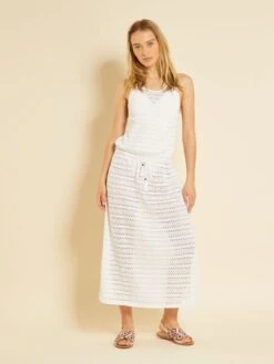 Vestido Playero De Ganchillo Con Espalda Abierta - Blanco