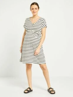 Vestido Premamá Con Cuello De Pico - BLANCO