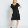 Vestido Premamá Con Cuello De Pico - Negro