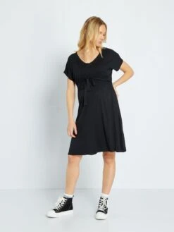 Vestido Premamá Con Cuello De Pico - Negro