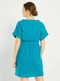 Vestido Premamá De Gasa De Algodón - AZUL -Zalaris Tienda vestido premama de gasa de algodon azul ael70 1 frb3