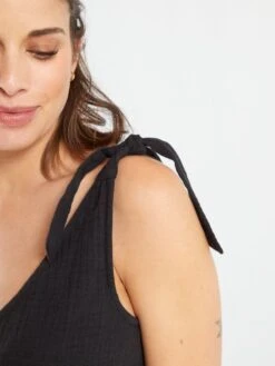 Vestido Premamá De Gasa De Algodón - Negro -Zalaris Tienda vestido premama de gasa de algodon negro zr595 1 frb3