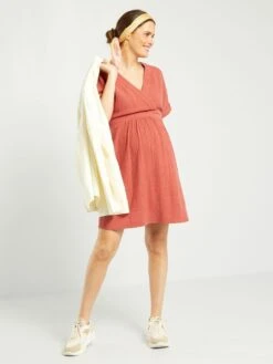 Vestido Premamá De Gasa De Algodón - ROJO