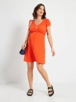 Vestido Premamá De Manga Corta - Rojo -Zalaris Tienda vestido premama de manga corta rojo zr553 2 frb3