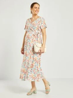 Vestido Premamá Largo Y Estampado - BLANCO