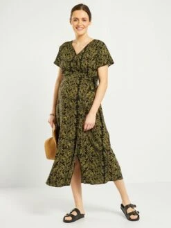 Vestido Premamá Largo Y Estampado - NEGRO