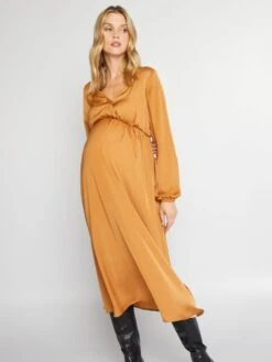 Vestido Premamá Largo Y Satinado - MARRON -Zalaris Tienda vestido premama largo y satinado marron ajt62 3 frb2