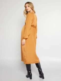 Vestido Premamá Largo Y Satinado - MARRON -Zalaris Tienda vestido premama largo y satinado marron ajt62 3 frb3