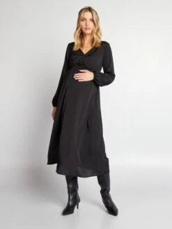 Vestido Premamá Largo Y Satinado - Negro