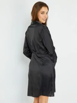 Vestido Satinado Efecto Drapeado - Negro -Zalaris Tienda vestido satinado efecto drapeado negro zq414 1 frb4