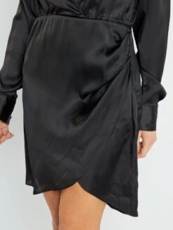 Vestido Satinado Efecto Drapeado - Negro -Zalaris Tienda vestido satinado efecto drapeado negro zq414 1 frb5