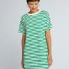 Vestido Tipo Camiseta De Punto Elástico A Rayas - VERDE