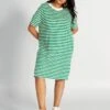 Vestido Tipo Camiseta De Rayas De Manga Corta - VERDE -Zalaris Tienda vestido tipo camiseta de rayas de manga corta verde ael58 1 frb1