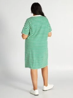 Vestido Tipo Camiseta De Rayas De Manga Corta - VERDE -Zalaris Tienda vestido tipo camiseta de rayas de manga corta verde ael58 1 frb3