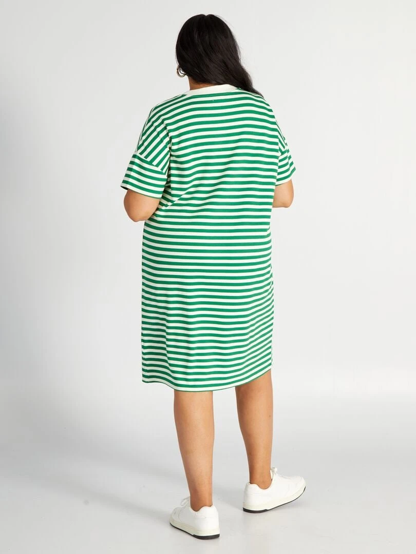Vestido Tipo Camiseta De Rayas De Manga Corta - VERDE - Imagen 3