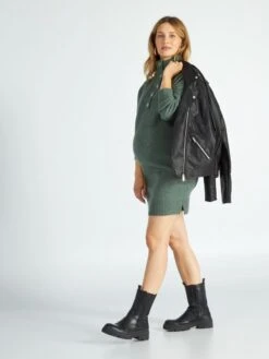 Vestido Tipo Jersey Con Cuello De Cremallera - Verde Gris -Zalaris Tienda vestido tipo jersey con cuello de cremallera verde gris ajt44 3 frb2